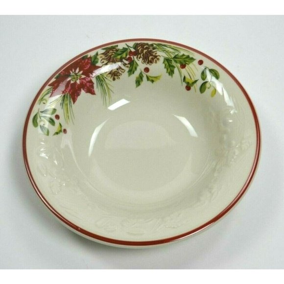 LONGABERGER Pottery NATURE'S GARLAND Large Rim Soup Bowl Christmas BRAND NEW - Picture 1 of 5